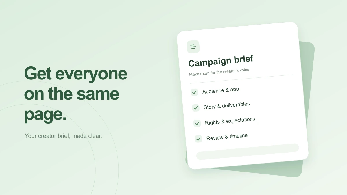 Creator brief with audience, deliverables, rights, and review checklist